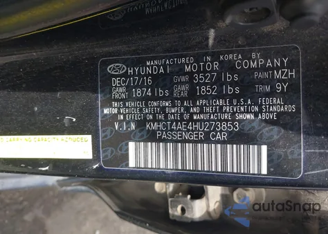2017 Hyundai Accent Se z USA, uszkodzony, nr VIN KMHCT4AE4HU273853